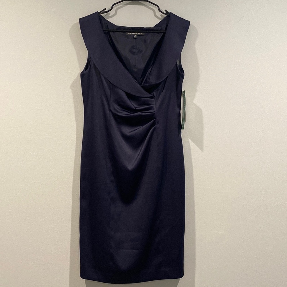Jones Wear Dress Navy Blue Midi V-Neck Sleeveless Dress - Size 10